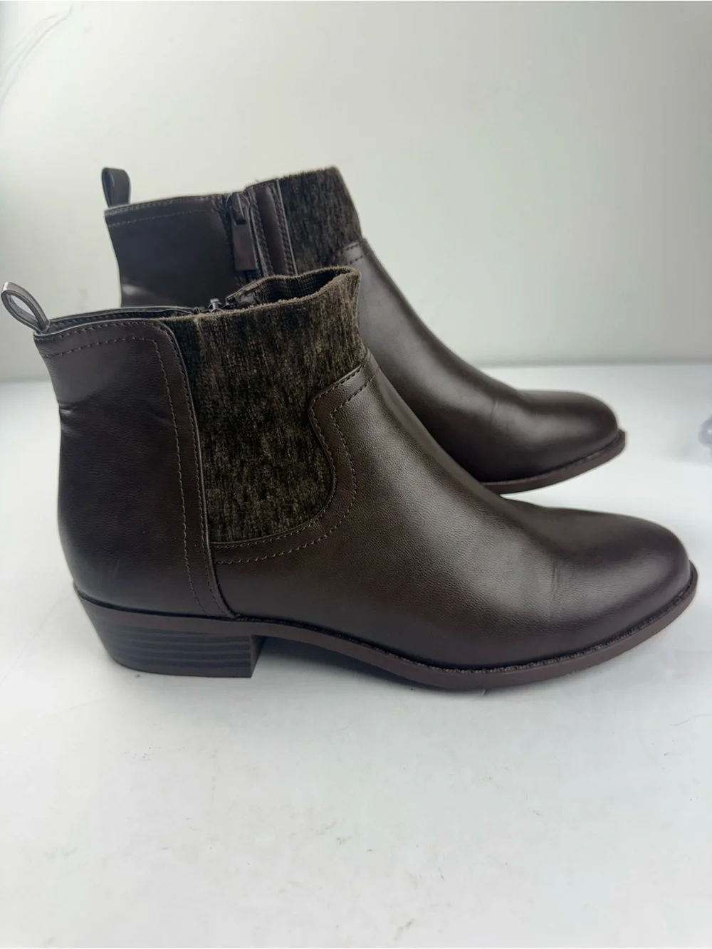 Torrid Womens 7.5WW Brown Faux Leather Ankle Boots Booties Side Zip